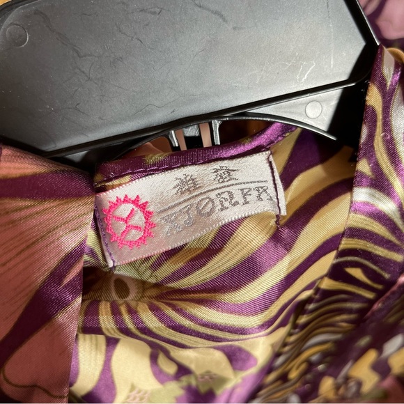 Vintage retro Asian floral royal purple green satin mini slip dress Robe set - Picture 9 of 16